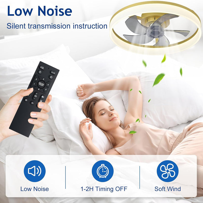 LED Ceiling Fan with Light: 16" Modern Low