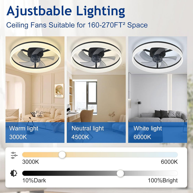 LED Ceiling Fan with Light: 16" Modern Low