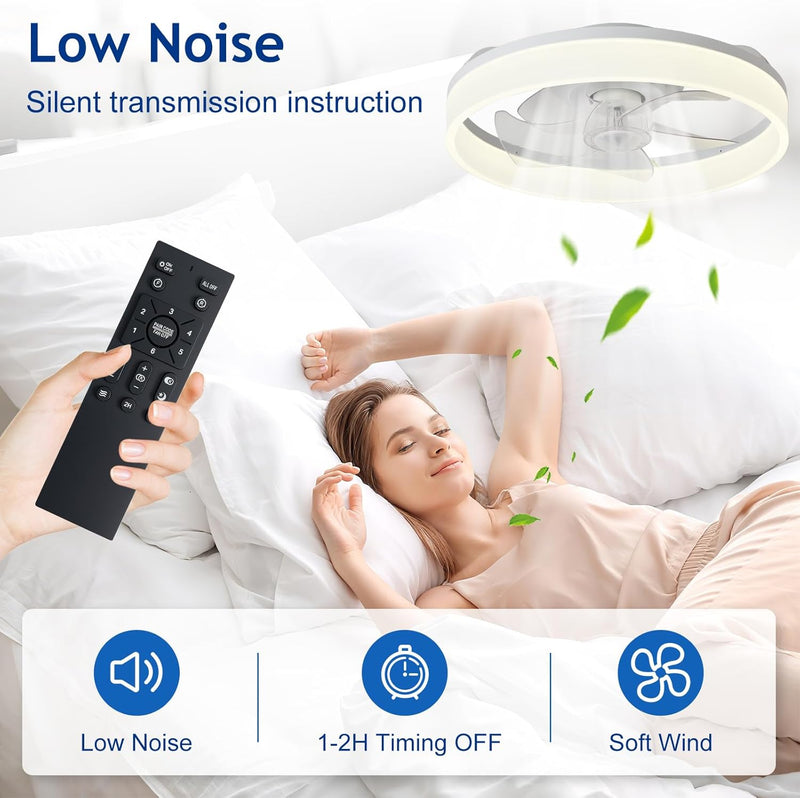 LED Ceiling Fan with Light: 16" Modern Low