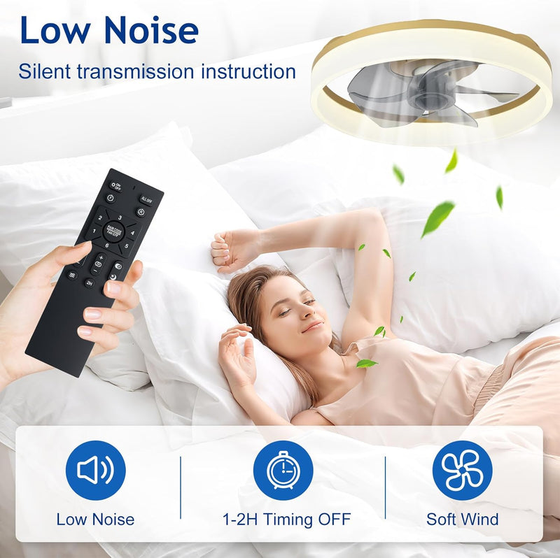 LED Ceiling Fan with Light: 16" Modern Low