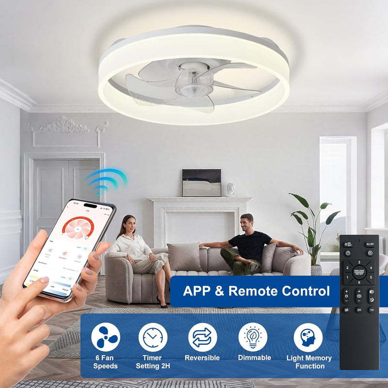LED Ceiling Fan with Light: 16" Modern Low