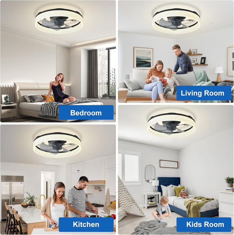 LED Ceiling Fan with Light: 16" Modern Low