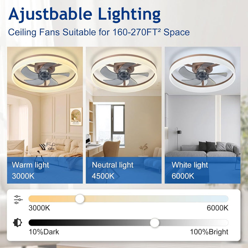 LED Ceiling Fan with Light: 16" Modern Low