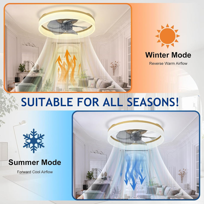 LED Ceiling Fan with Light: 16" Modern Low