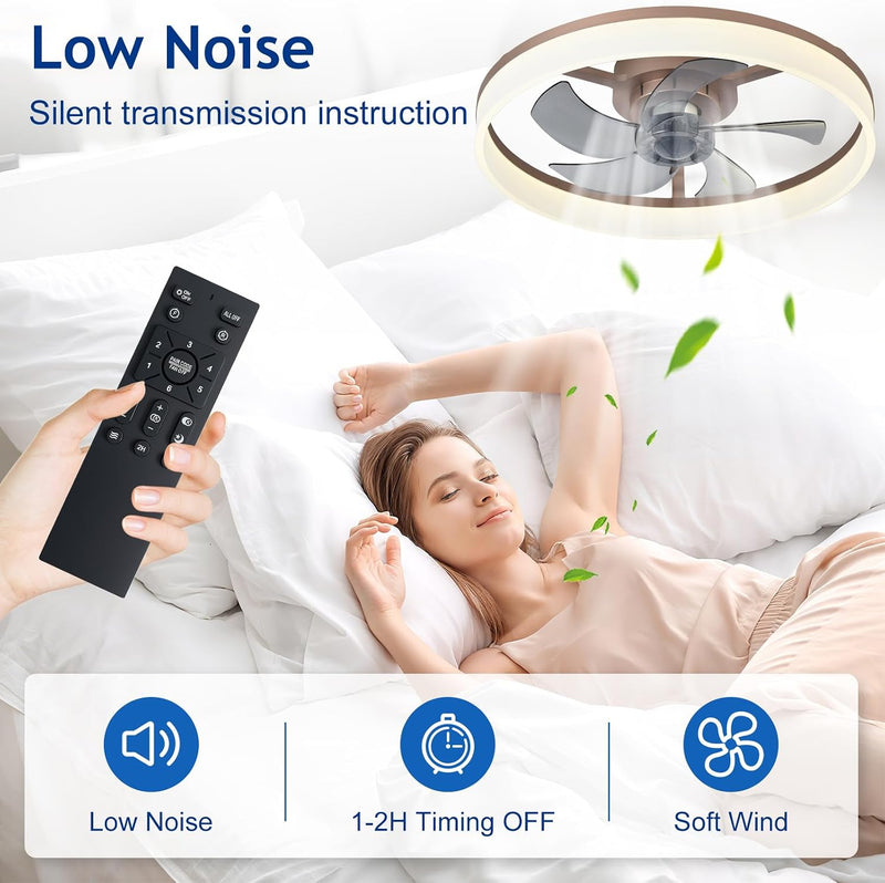 LED Ceiling Fan with Light: 16" Modern Low