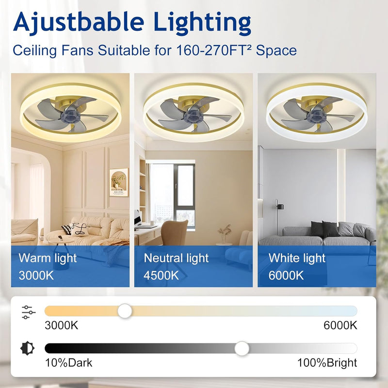 LED Ceiling Fan with Light: 16" Modern Low