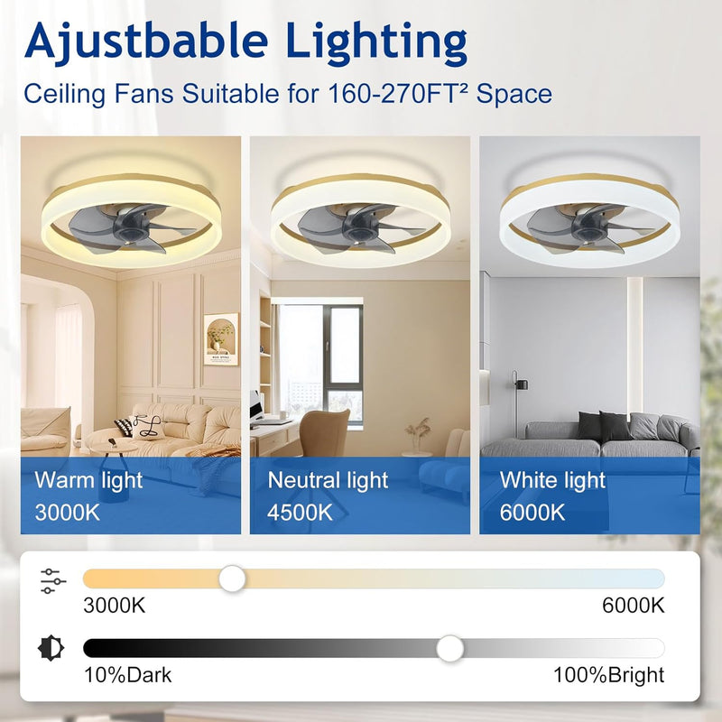 LED Ceiling Fan with Light: 16" Modern Low
