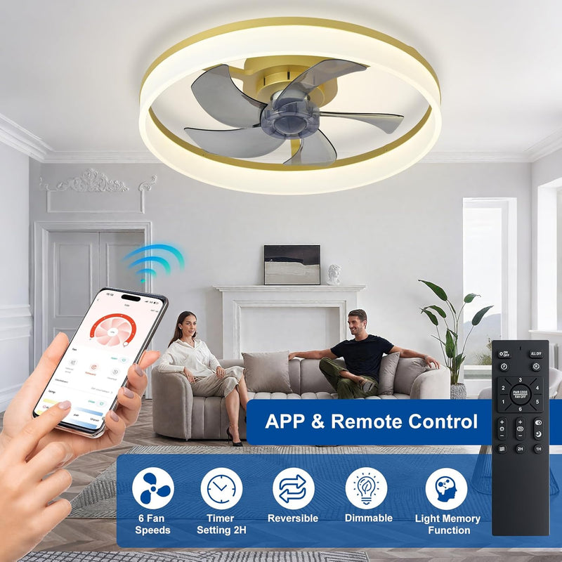 LED Ceiling Fan with Light: 16" Modern Low