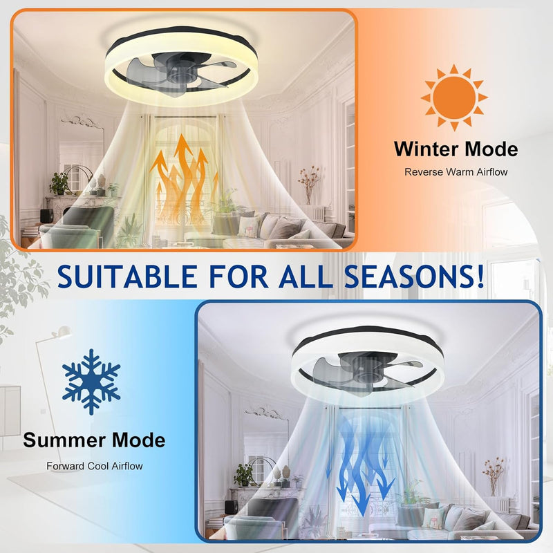 LED Ceiling Fan with Light: 16" Modern Low