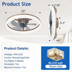LED Ceiling Fan with Light: 16" Modern Low