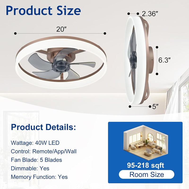 LED Ceiling Fan with Light: 16" Modern Low