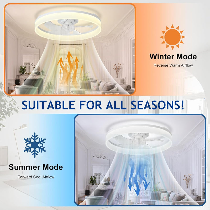 LED Ceiling Fan with Light: 16" Modern Low
