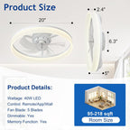 LED Ceiling Fan with Light: 16" Modern Low