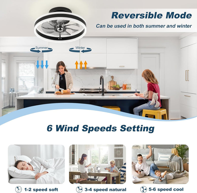 LED Ceiling Fans with Lights Remote Reversible Bladeless