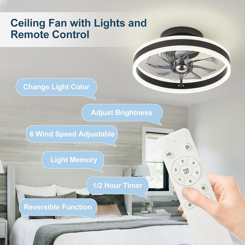 LED Ceiling Fans with Lights Remote Reversible Bladeless