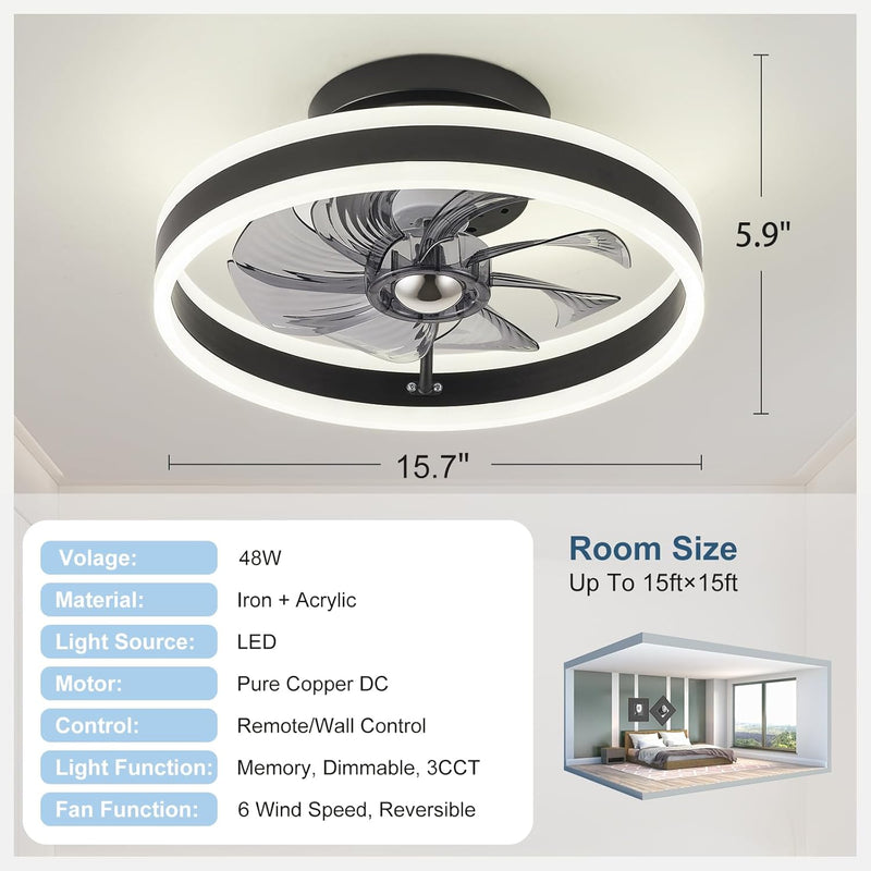 LED Ceiling Fans with Lights Remote Reversible Bladeless