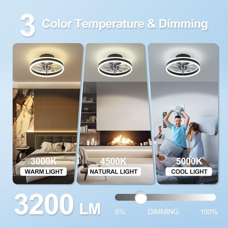 LED Ceiling Fans with Lights Remote Reversible Bladeless