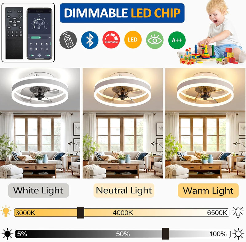 LED Ceiling Fans with Lights Reversible Remote 6
