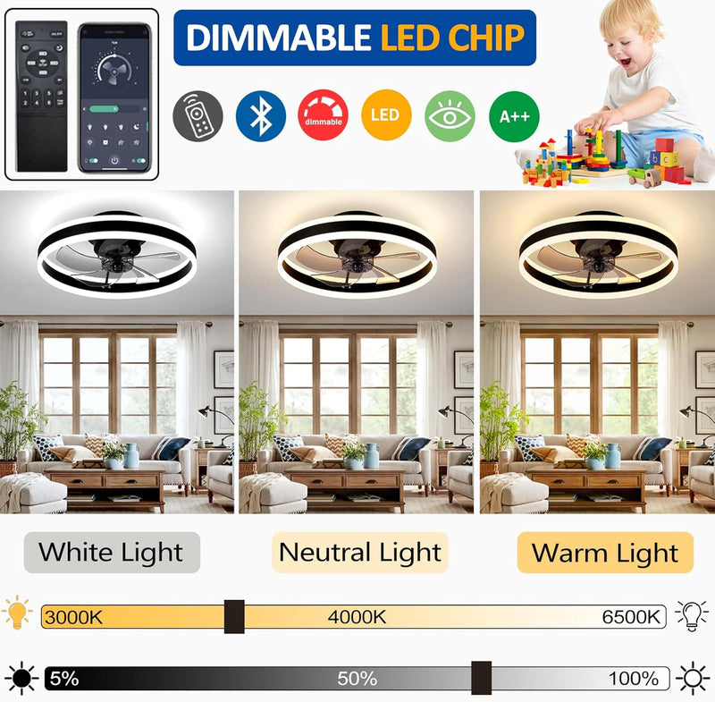 LED Ceiling Fans with Lights Reversible Remote 6
