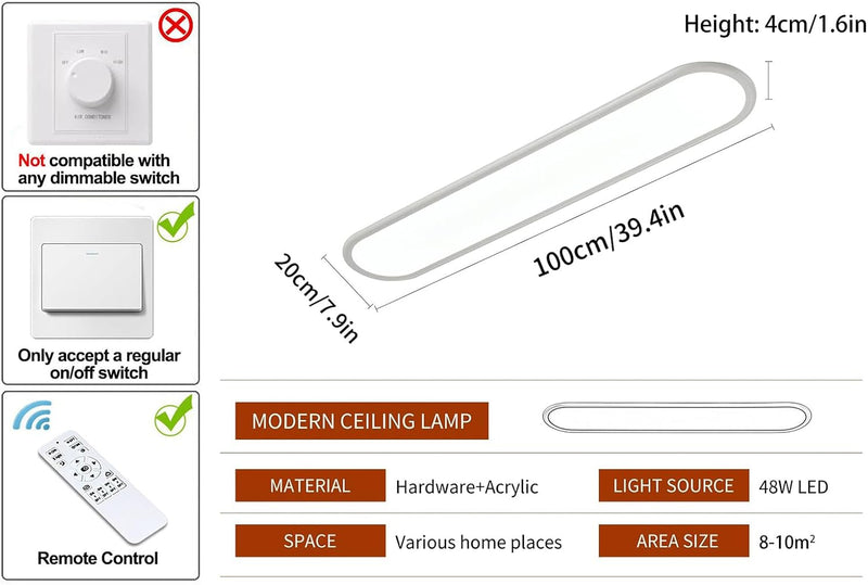 LED Ceiling Light 100CM Ultra-Slim Dimmable Linear Lamp