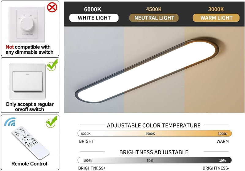 LED Ceiling Light 100CM Ultra-Slim Dimmable Linear Lamp