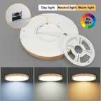 LED Ceiling Light 24W Wood Grain Flat Round