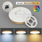 LED Ceiling Light 24W Wood Grain Flat Round