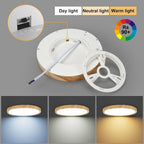 LED Ceiling Light 24W Wood Grain Flat Round