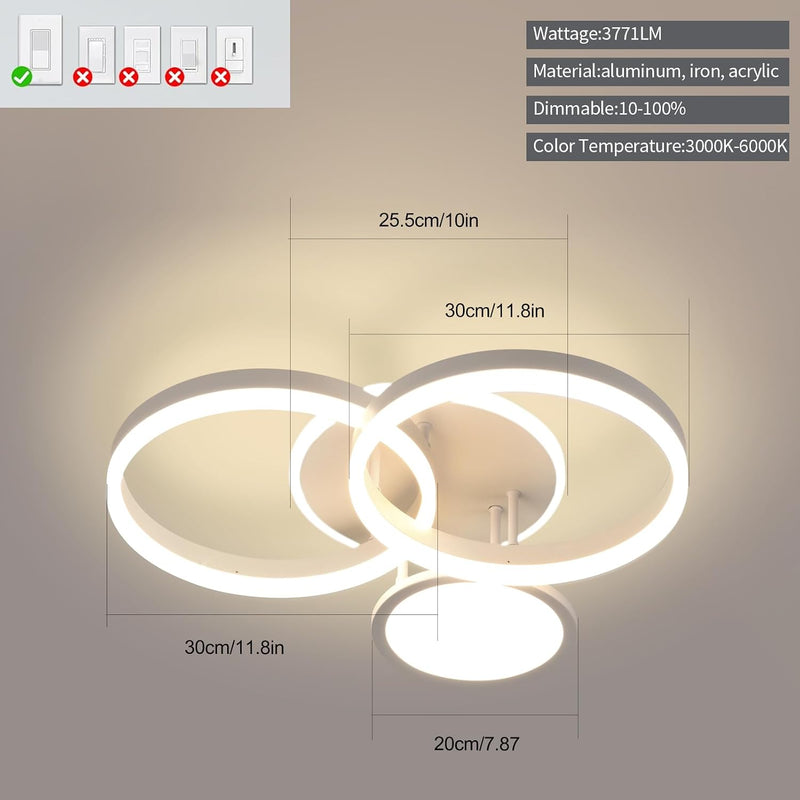 LED Ceiling Light 45W 3771lm Lights for Bedroom
