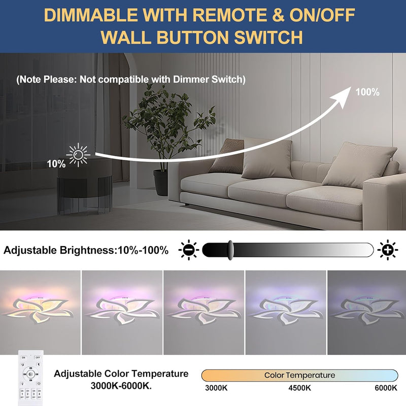 LED Ceiling Light 70W Dimmable 8-Petal Lamp