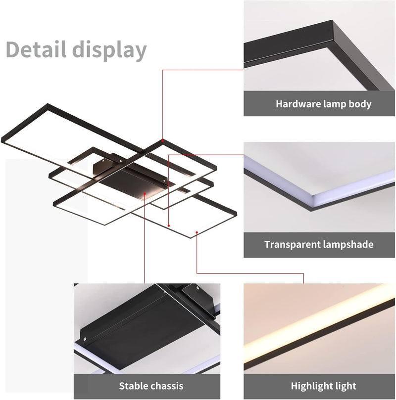 LED Ceiling Light 75W Modern Lamp 3-Squares Aluminium