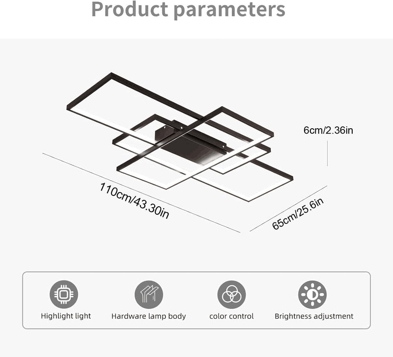 LED Ceiling Light 75W Modern Lamp 3-Squares Aluminium