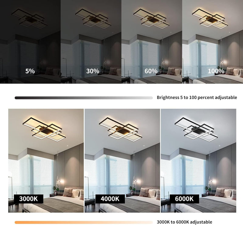 LED Ceiling Light 75W Modern Lamp 3-Squares Aluminium