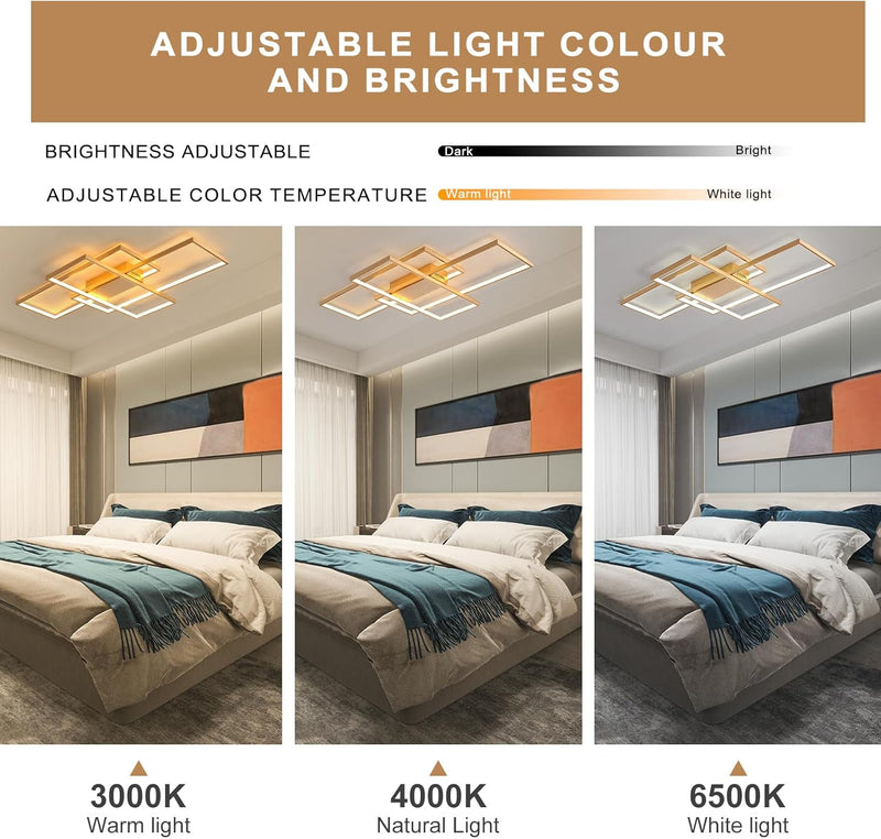 LED Ceiling Light 75W Modern Lamp 3-Squares Aluminium