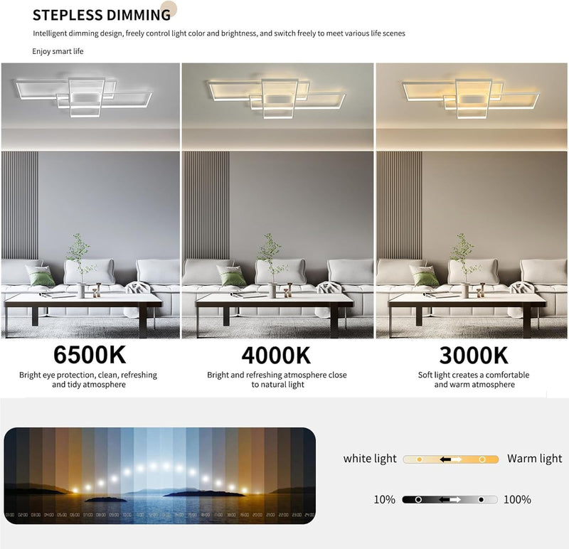 LED Ceiling Light 75W Modern Lamp 3-Squares Aluminium