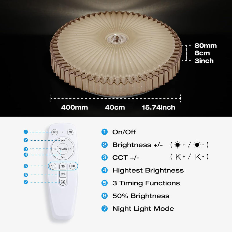 15.7in LED Ceiling Light 40W Dimmable Colour Temperature