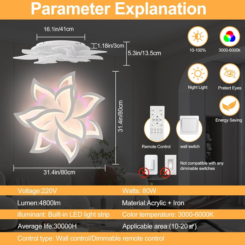 LED Ceiling Light Dimmable 70W Modern Flush Lights