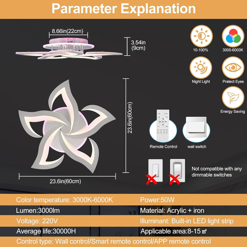 LED Ceiling Light Dimmable 70W Modern Flush Lights