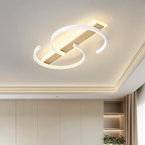 LED Ceiling Light Dimmable Lamp Wood Living Room