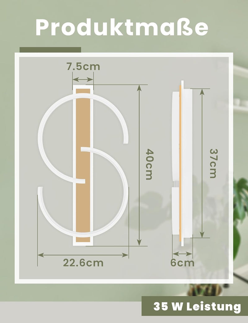 LED Ceiling Light Dimmable Lamp Wood Living Room
