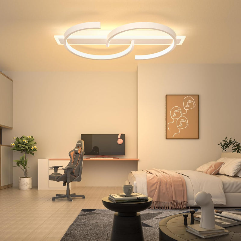 LED Ceiling Light Dimmable Lamp Wood Living Room