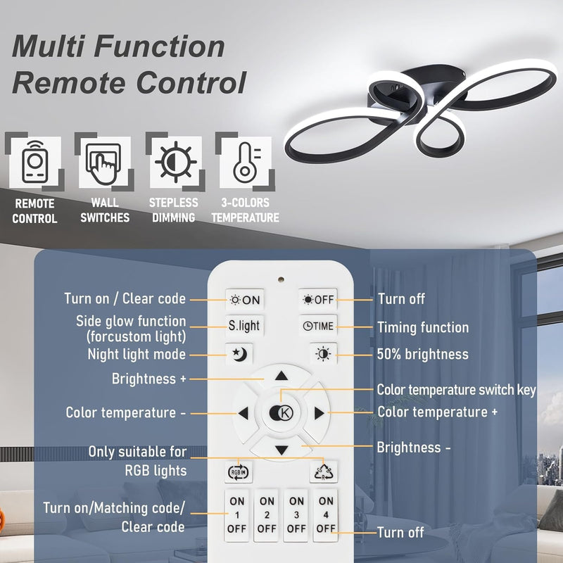 LED Ceiling Light Dimmable Modern Lamp with Remote