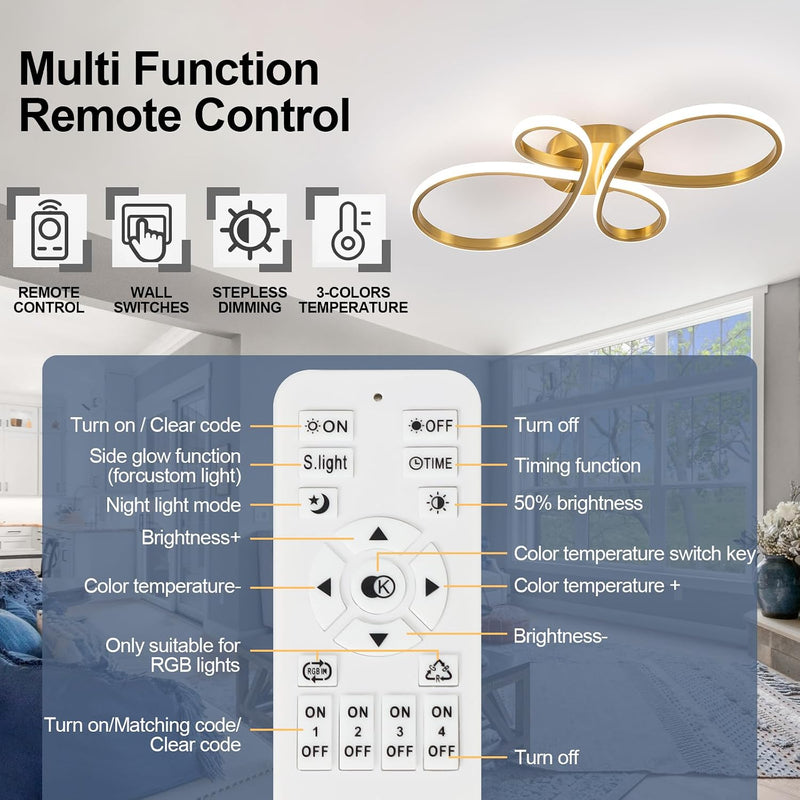 LED Ceiling Light Dimmable Modern Lamp with Remote