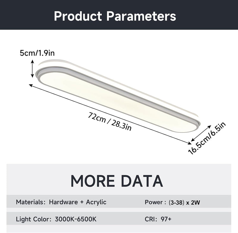 LED Ceiling Light Dimmable Modern Metal Linear