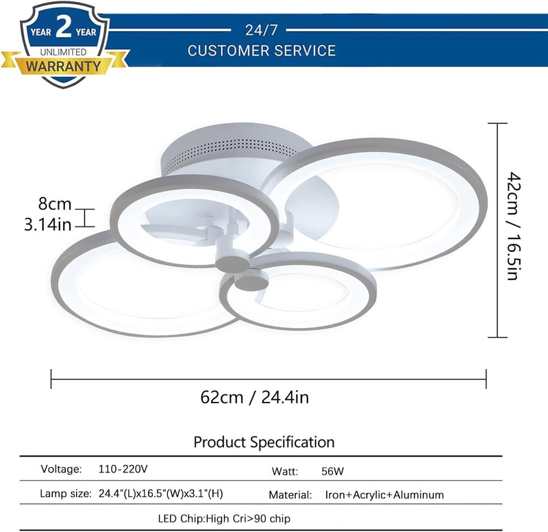 LED Ceiling Light Fixture with Remote Control 72W