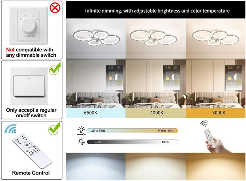LED Ceiling Light Fixture with Remote Control 72W