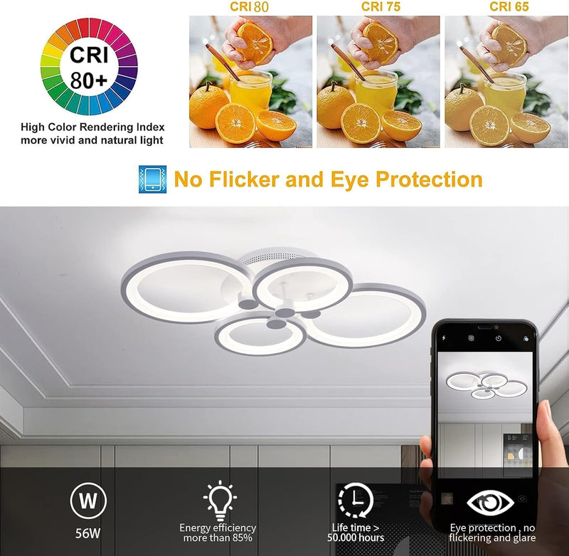 LED Ceiling Light Fixture with Remote Control 72W