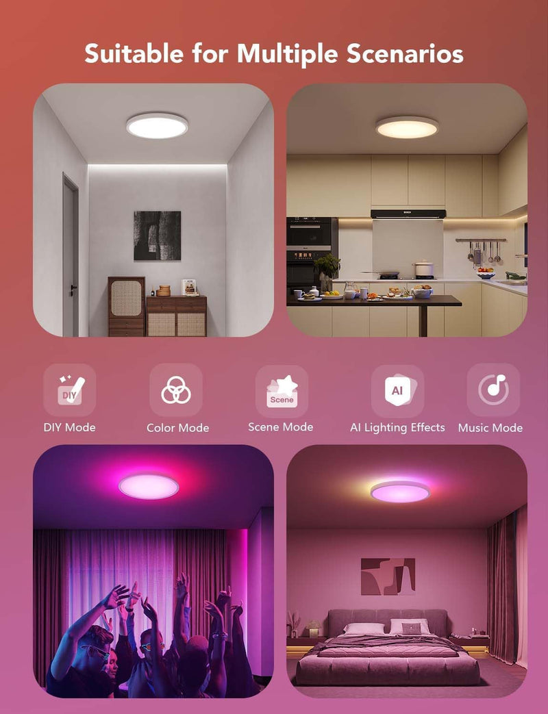 LED Ceiling Light 2400lm Smart Rgbic Lights Square