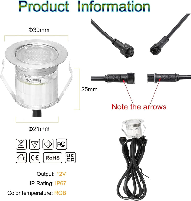 RGB Bluetooth LED Decking Lights Waterproof 30 Packs