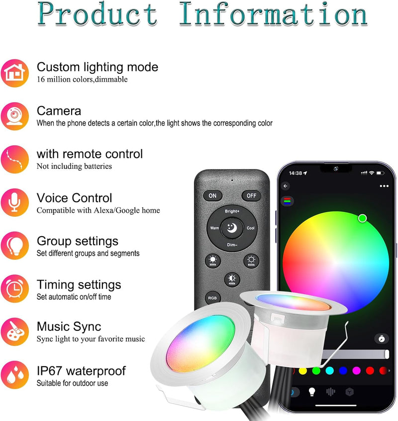 RGB Bluetooth LED Decking Lights Waterproof 30 Packs